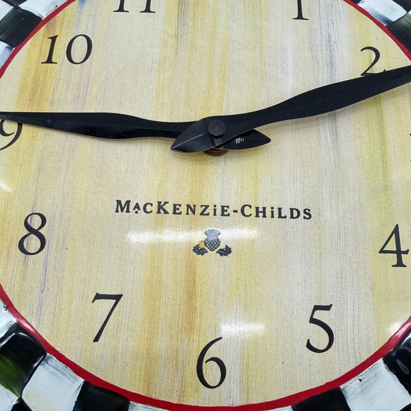 MacKenzie-Childs Courtly Check Enamel Round Wall Clock Hand-Painted Design 12" - Picture 2 of 5